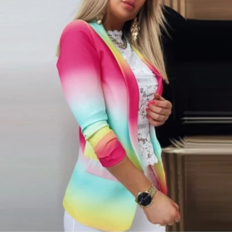 Ladies' blazer with a shawl collar and print - Bella-Pink Yellow-S-State of Style