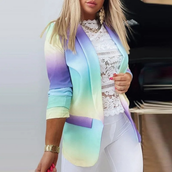 Ladies' blazer with a shawl collar and print - Bella-Purple Blue-S-State of Style
