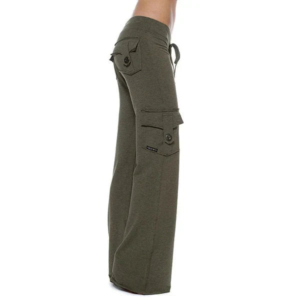 Ladies Bootcut Cargo Pants with Pockets – Isabella-Green-S-State of Style