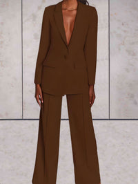 Ladies' business two-piece set with blazer & wide-leg trousers – Emilia-Brown-S-State of Style