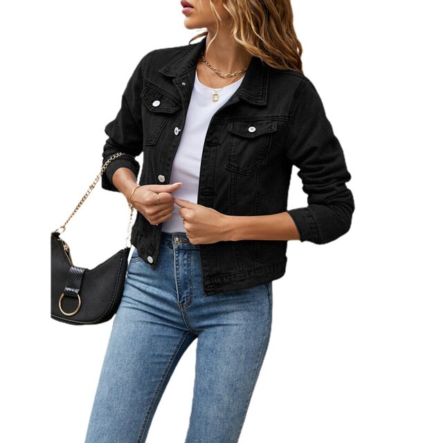 Ladies Casual Denim Jacket - Jade-Black-S-State of Style
