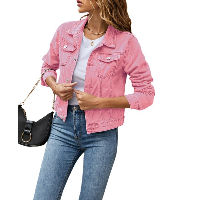 Ladies Casual Denim Jacket - Jade-Pink-S-State of Style
