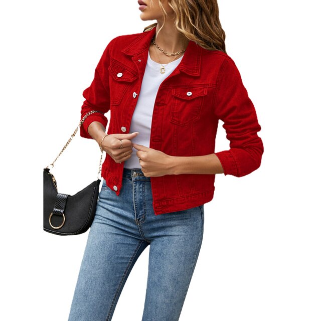 Ladies Casual Denim Jacket - Jade-Red-S-State of Style