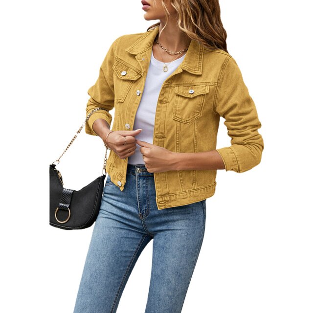Ladies Casual Denim Jacket - Jade-Yellow-S-State of Style