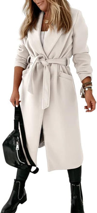 Ladies Classic Coat with Notched Collar and Open Front – Paulina-Olive green-S-State of Style