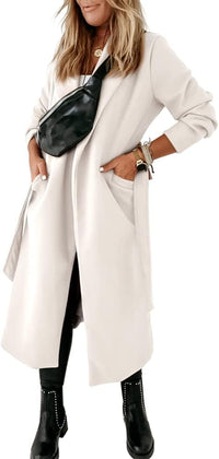 Ladies Classic Coat with Notched Collar and Open Front – Paulina-Olive green-S-State of Style