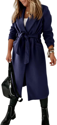 Ladies Classic Coat with Notched Collar and Open Front – Paulina-Olive green-S-State of Style