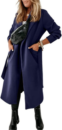 Ladies Classic Coat with Notched Collar and Open Front – Paulina-Olive green-S-State of Style