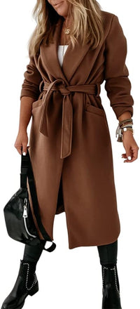 Ladies Classic Coat with Notched Collar and Open Front – Paulina-Olive green-S-State of Style
