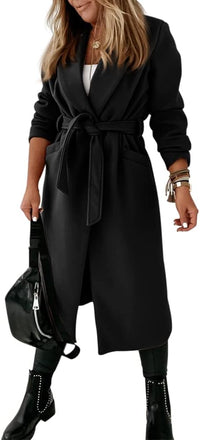 Ladies Classic Coat with Notched Collar and Open Front – Paulina-Olive green-S-State of Style