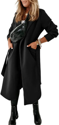 Ladies Classic Coat with Notched Collar and Open Front – Paulina-Olive green-S-State of Style