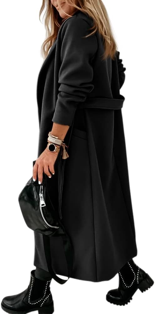 Ladies Classic Coat with Notched Collar and Open Front – Paulina-Olive green-S-State of Style