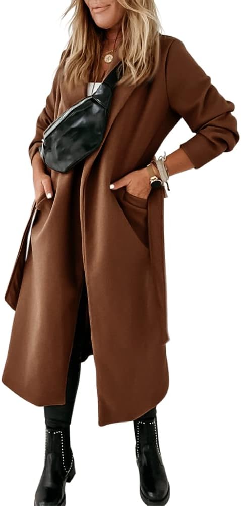 Ladies Classic Coat with Notched Collar and Open Front – Paulina-Olive green-S-State of Style