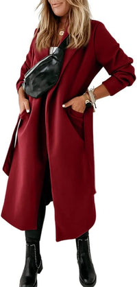 Ladies Classic Coat with Notched Collar and Open Front – Paulina-Olive green-S-State of Style