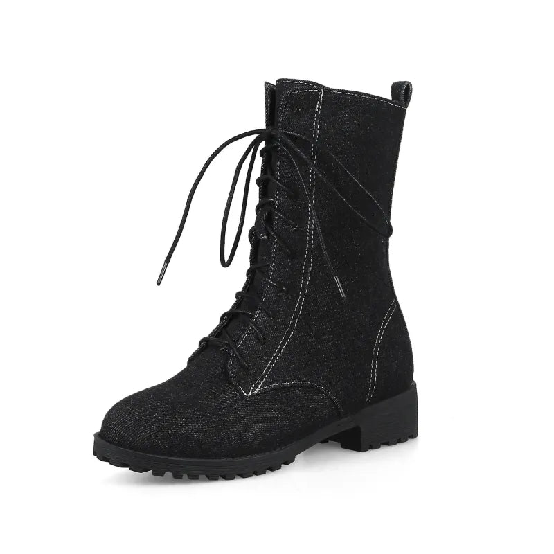 Ladies' Classic Lace-Up Shoes with Low Heel - Lena-Black-2.0-State of Style