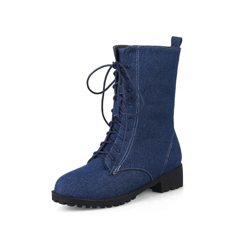Ladies' Classic Lace-Up Shoes with Low Heel - Lena-Blue-2.0-State of Style