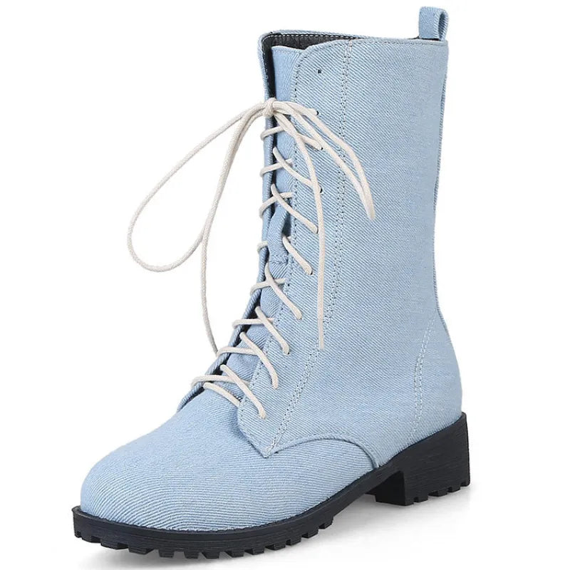 Ladies' Classic Lace-Up Shoes with Low Heel - Lena-Light Blue-2.0-State of Style