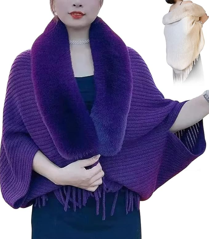 Ladies' Coat Louise – With Luxurious Faux Fur Collar | One Size-Purple-State of Style