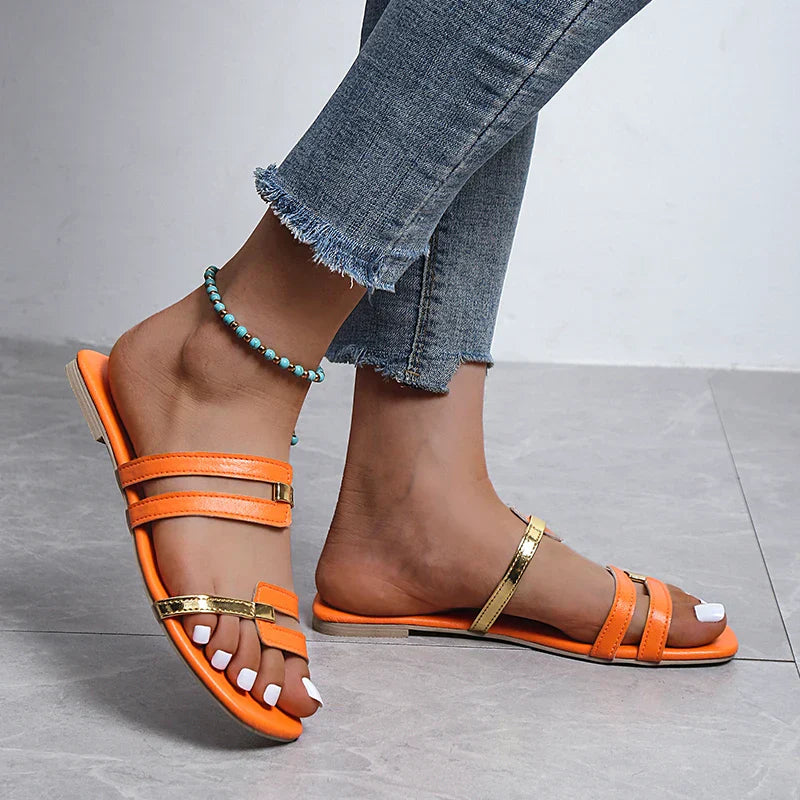 Ladies Flat Summer Slippers with Open Toe – Avianne-Blue-3-State of Style
