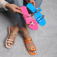 Ladies Flat Summer Slippers with Open Toe – Avianne-Blue-3-State of Style