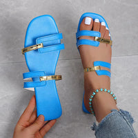 Ladies Flat Summer Slippers with Open Toe – Avianne-Blue-3-State of Style