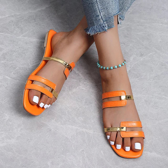 Ladies Flat Summer Slippers with Open Toe – Avianne-Orange-3-State of Style