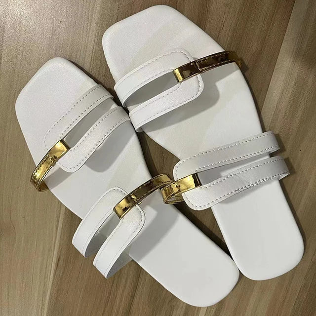 Ladies Flat Summer Slippers with Open Toe – Avianne-White-3-State of Style
