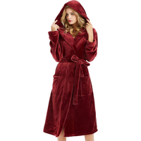 Ladies Fleece Bathrobe with Hood – Vivianne-Bordeaux red-S-M-State of Style