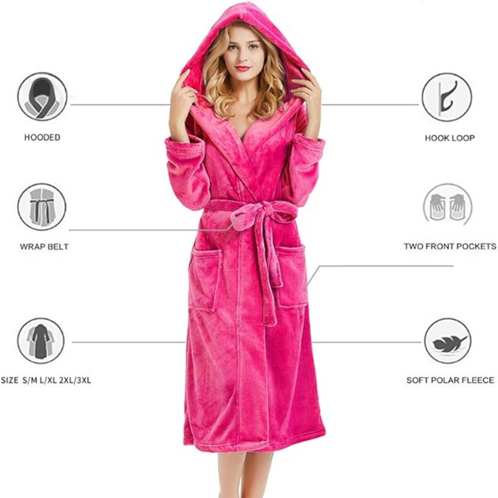 Ladies Fleece Bathrobe with Hood – Vivianne-Bordeaux red-S-M-State of Style
