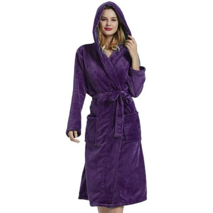 Ladies Fleece Bathrobe with Hood – Vivianne-Dark purple-S-M-State of Style