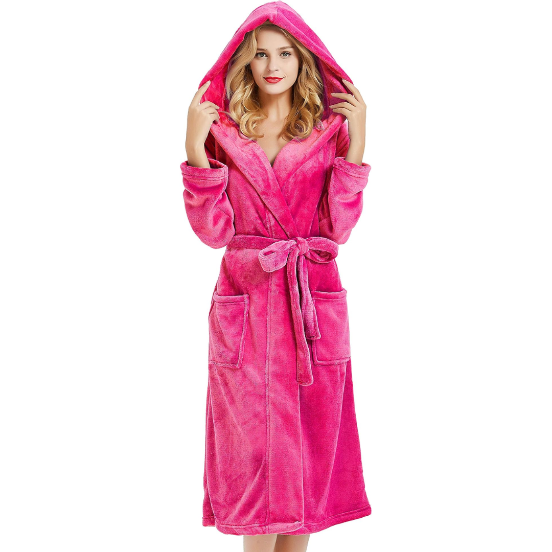 Ladies Fleece Bathrobe with Hood – Vivianne-Fuchsia-S-M-State of Style