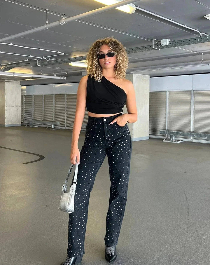 Ladies Glitter Jeans for a Sparkling Look - Jade-Blue Grey-S-State of Style