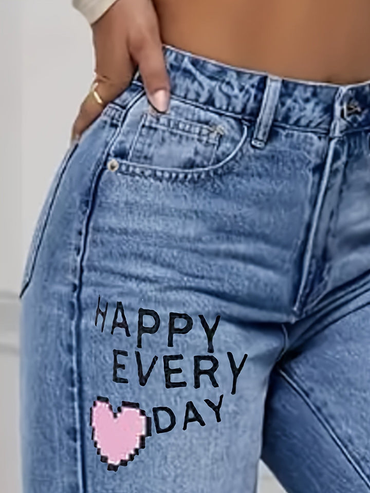 Ladies Jeans with Hearts and Graffiti Print - Lotte-Medium Blue-XS-State of Style