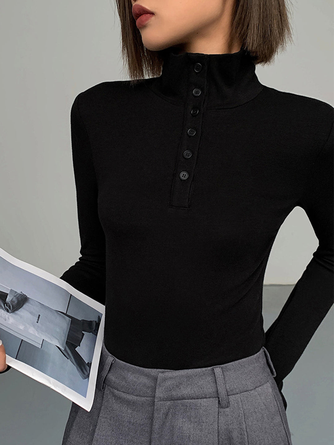Ladies' Jumper with Buttons - Aurora-Black-XS-State of Style