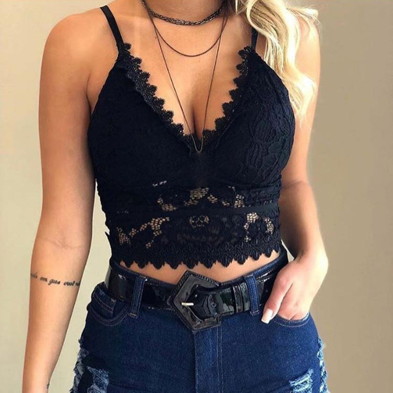 Ladies Lace Top with Spaghetti Straps – Lina-Black-S-State of Style