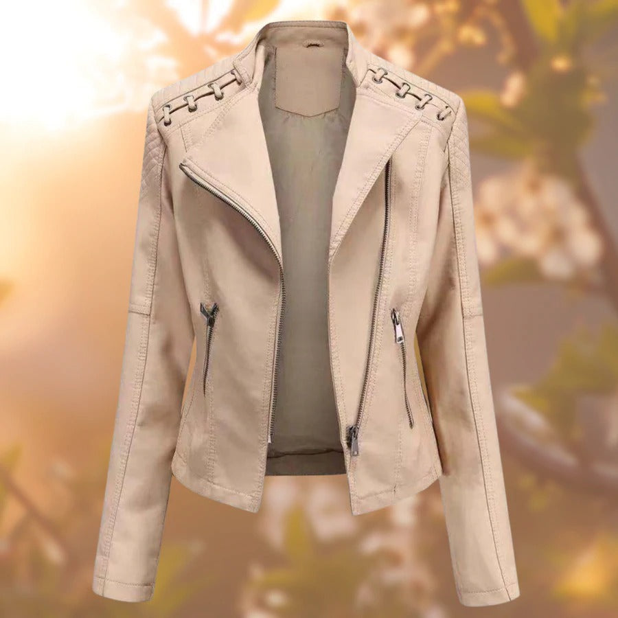 Ladies' Leather Jacket – Seraphina-Khaki-S-State of Style