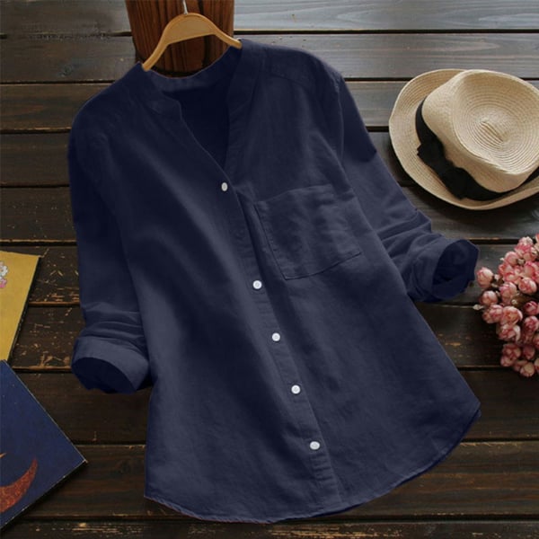 Ladies Linen Shirt with Long Sleeves – Isla-Dark blue-S-State of Style