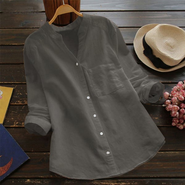 Ladies Linen Shirt with Long Sleeves – Isla-Light grey-S-State of Style