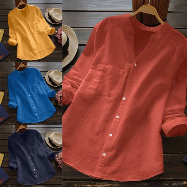 Ladies Linen Shirt with Long Sleeves – Isla-Red-S-State of Style