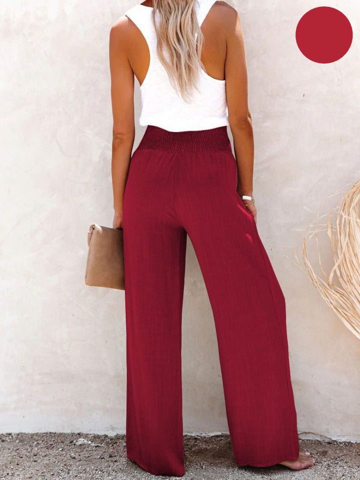 Ladies' linen trousers with a high waist and wide leg – Livia-Black-S-State of Style
