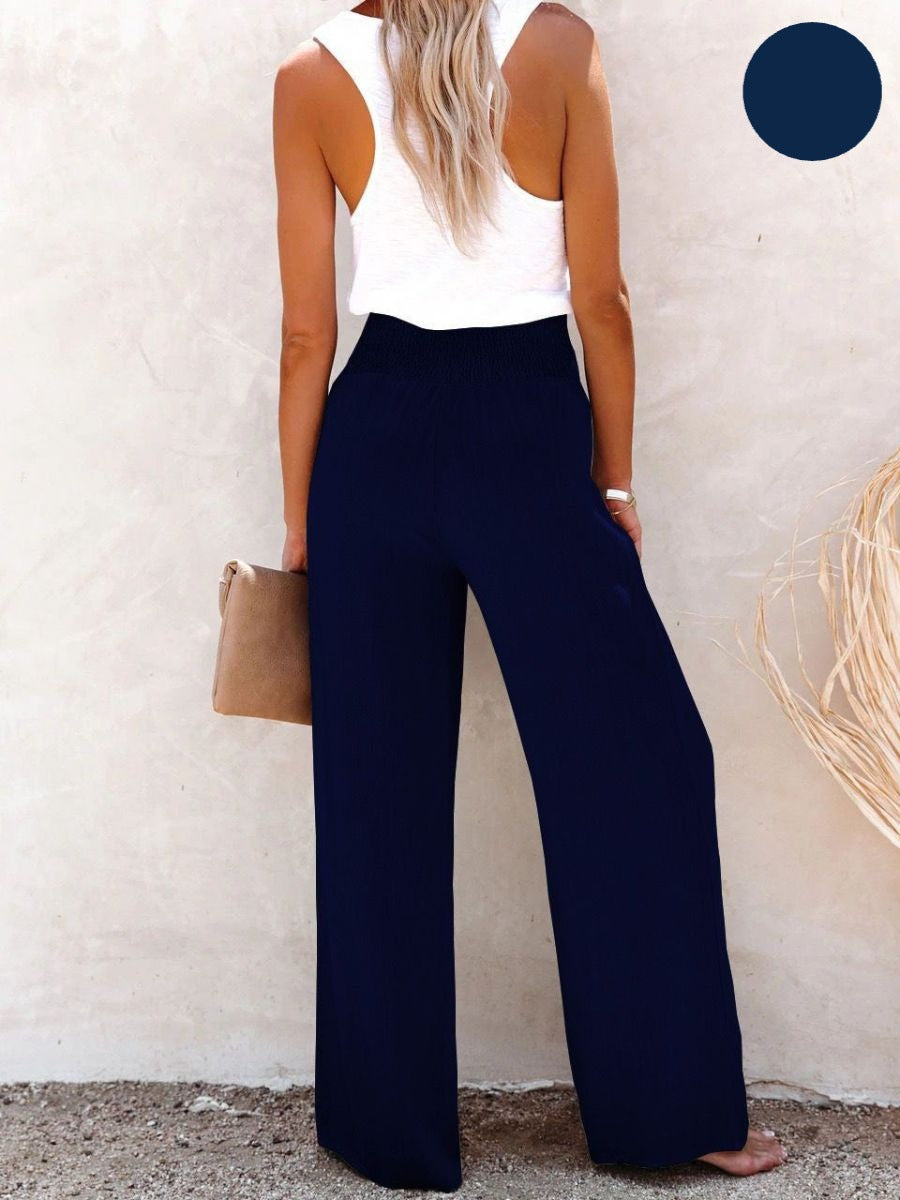 Ladies' linen trousers with a high waist and wide leg – Livia-Black-S-State of Style