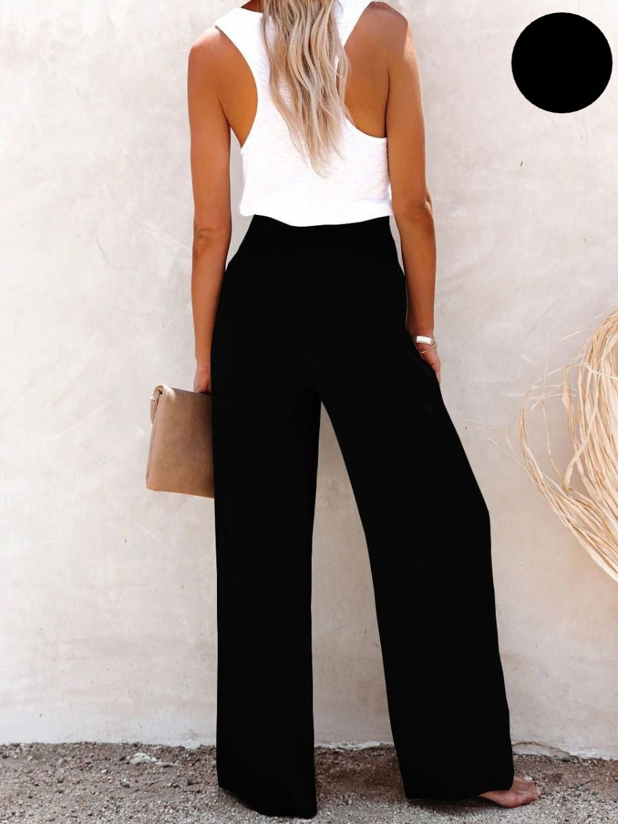 Ladies' linen trousers with a high waist and wide leg – Livia-Black-S-State of Style