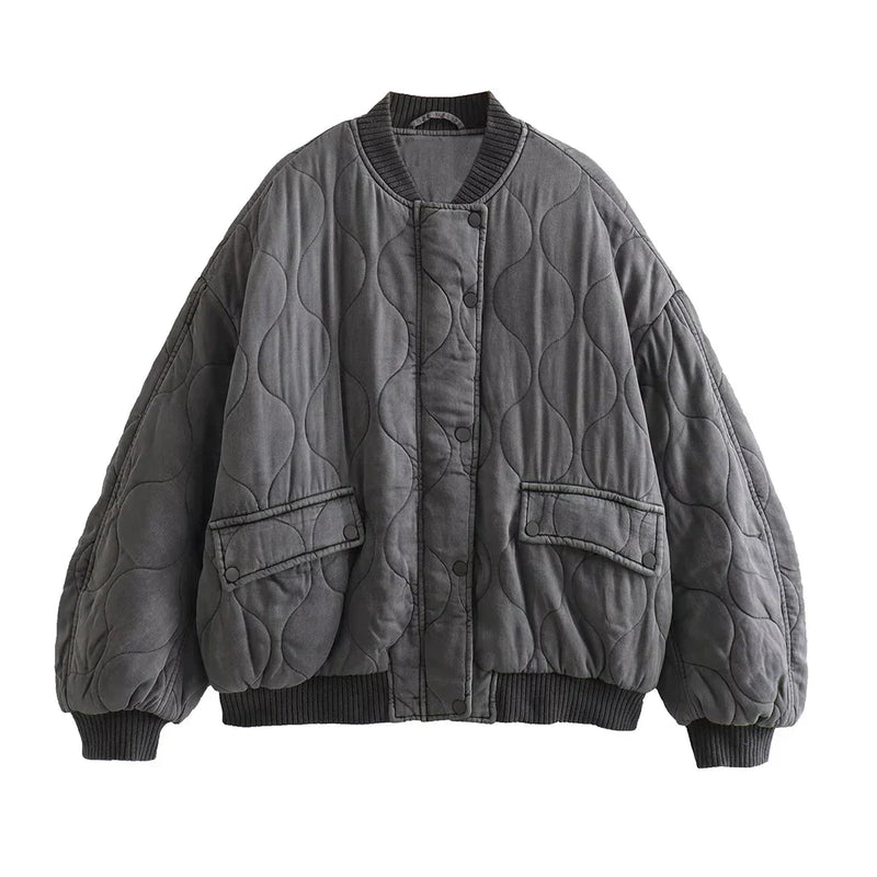 Ladies Oversized Grey Bomber Jacket - Alexa-Grey-XS-State of Style