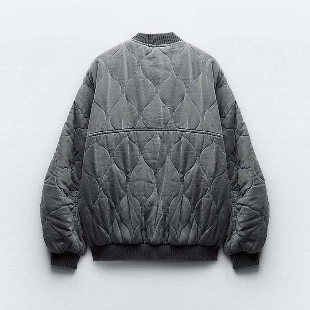 Ladies Oversized Grey Bomber Jacket - Alexa-Grey-XS-State of Style