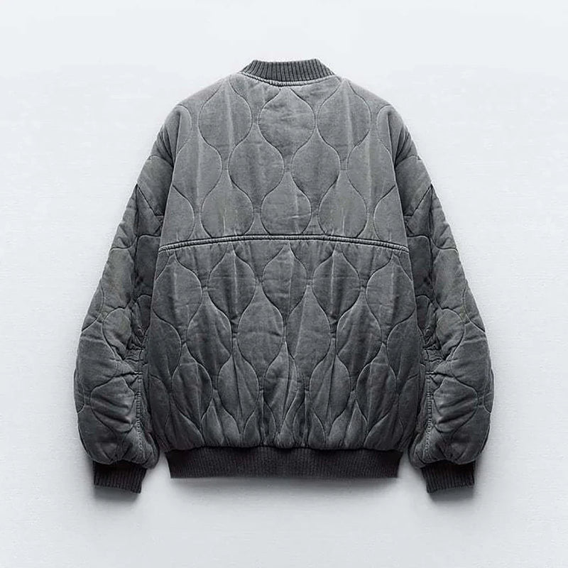 Ladies Oversized Grey Bomber Jacket - Alexa-Grey-XS-State of Style