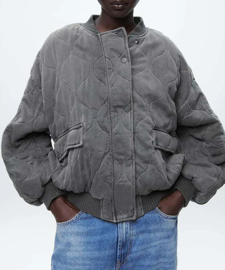 Ladies Oversized Grey Bomber Jacket - Alexa-Grey-XS-State of Style