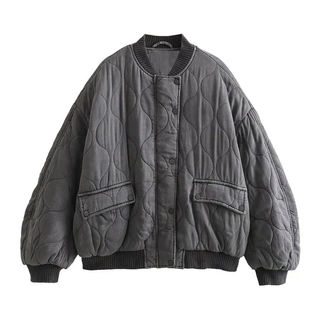 Ladies Oversized Grey Bomber Jacket - Alexa-Grey-XS-State of Style