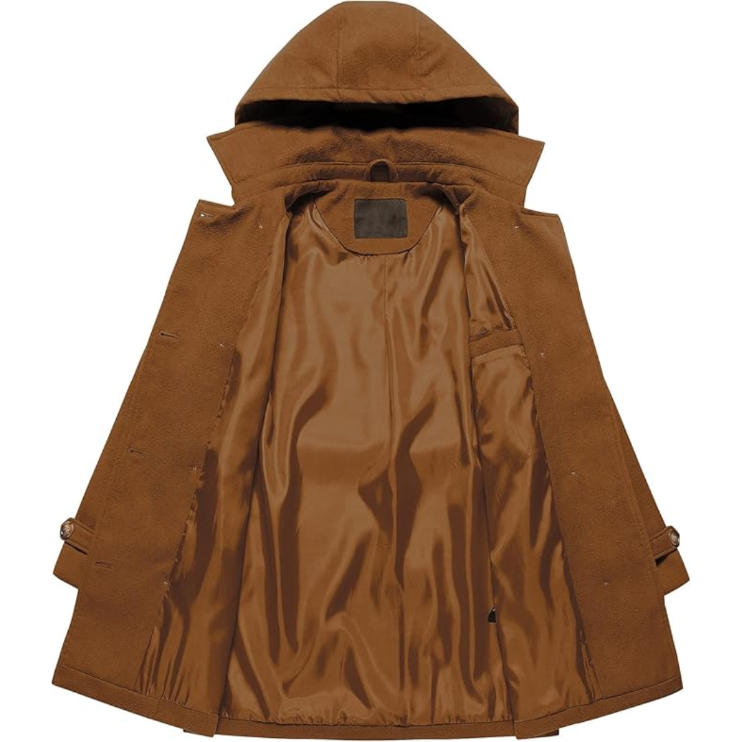 Ladies Padded Winter Trench Coat with Hood - Nina-Black-S-State of Style