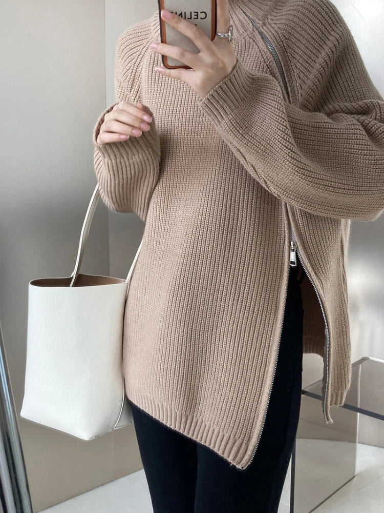 Ladies Pullover Vest with Zip - Clara-Khaki-One Size-State of Style