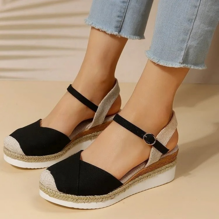 Ladies' Sandals with Buckle Closure and Closed Toe – Isabelle-Black/Brown-3-State of Style